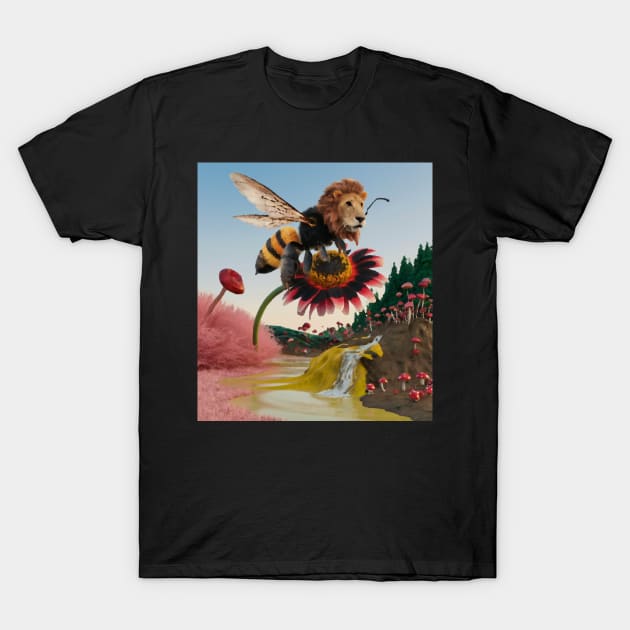 AI generated lion bee on daisy T-Shirt by Catbrat